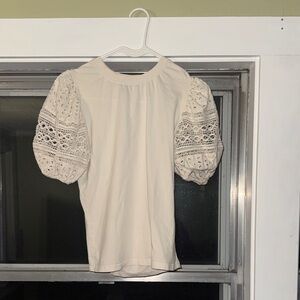 French Connection Cream Lace Puff Sleeve Blouse
